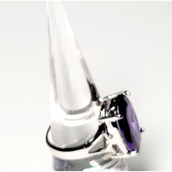 925K Sterling Silver Large Faceted Amethyst Prong Set Ring Womens Sz 6.75 NWOT - Picture 6 of 16